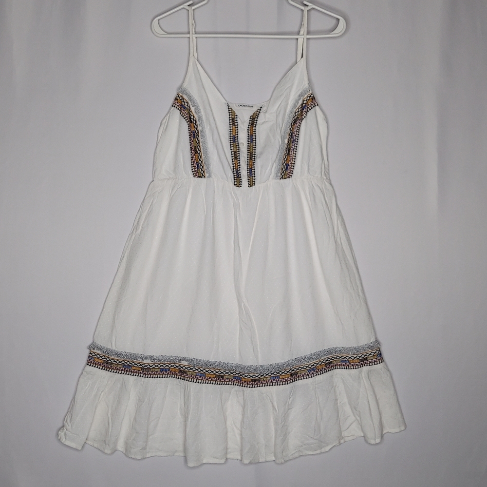 Cache‎ Babydoll Sundress 40 Embroidered White Dobby Textured Ruffle Cottagecore